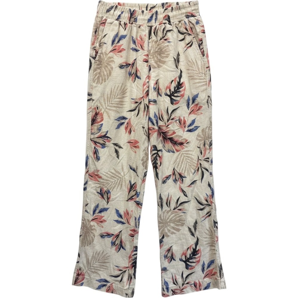 Briggs Tropical Floral Linen Blend Wide Leg Pants Medium Boho Cottage Coastal